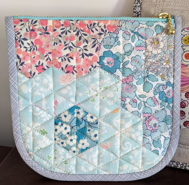 Liberty epp hexie zipper pouch in pastel floral prints