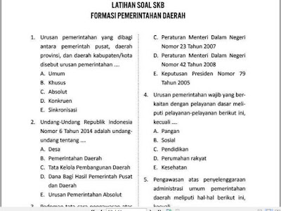 Latihan soal SKB Formasi Pemerintahan Daerah, https://gurujumi.blogspot.com/