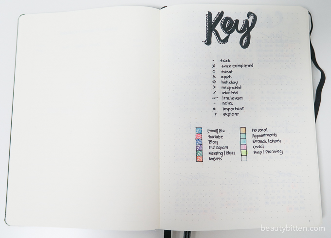 bullet journal key color coding