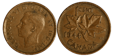 how much is a 1944 kg canadian penny worth