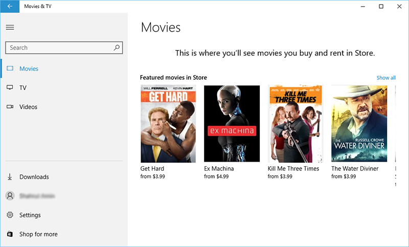 Movies & TV Windows 10