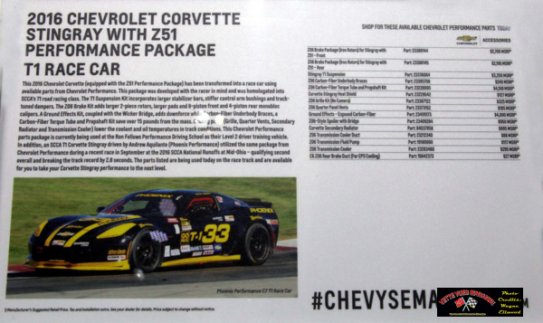 2016 Chevrolet Corvette Stingray with Z51 Performance Package T1 Race Car Specifications