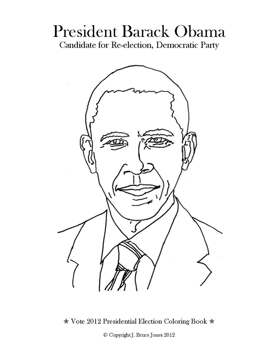 President Barack Obama Coloring Book Page for the 2012 Presidential Election