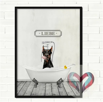 Poster personalizado. Diseño de una mascota dentro de la bañera blanca.