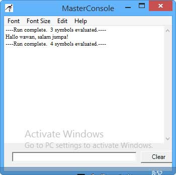 Hasil pada Jendela Master Console