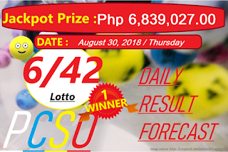 August 30, 2018 6/42 Lotto Result and Jackpot Prize