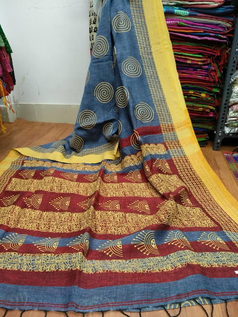  printed linen saree