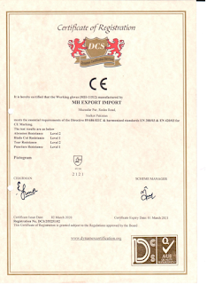 MH CE Working Gloves Certificate