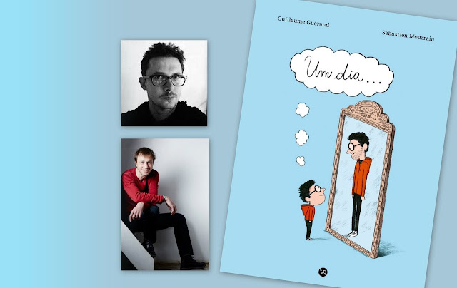 Autor Guillaume Guéraud, ilustrador Sébastien Mourrain e capa do livro "Um dia".