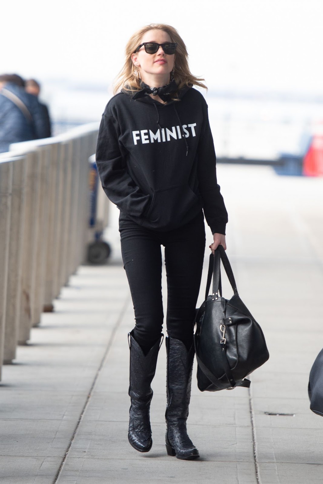 Amber Heard travel style at JFK Airport in New York