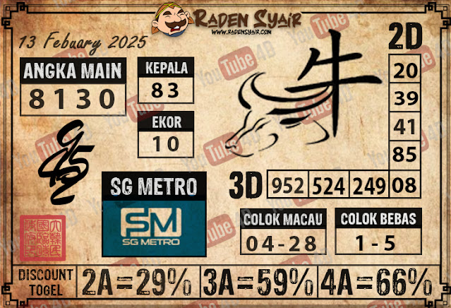 PREDIKSI TOGEL SG METRO, KAMIS 13 FEBUARY  2025