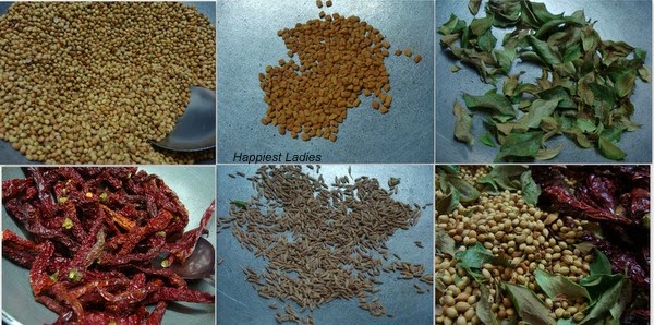 Ingredients for sambar powder+masala recipe