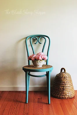 The chair is painted with two coats of Provence Blue chalk paint.