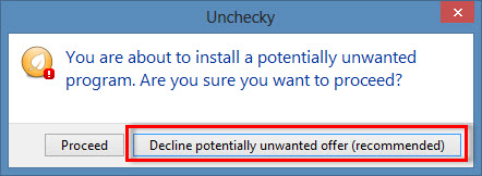 warning message on unchecky