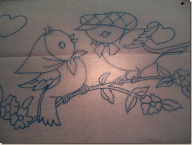 Transferred vintage embroidery pattern