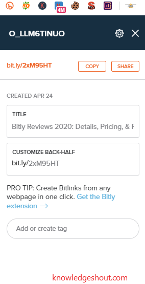 Bitly Link Shortnner extension