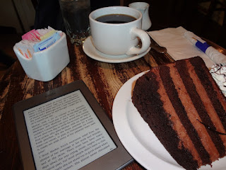 Image: A piece of cake, a cup of coffee, and my Kindle, by Zopalic on Pixabay