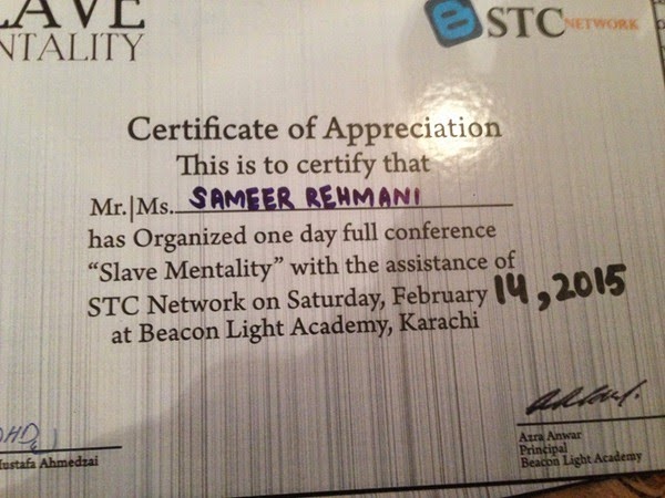 Organizers certificate content