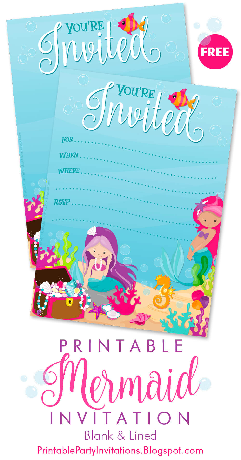Free Printable Party Invitations: FREE Mermaid Invitations