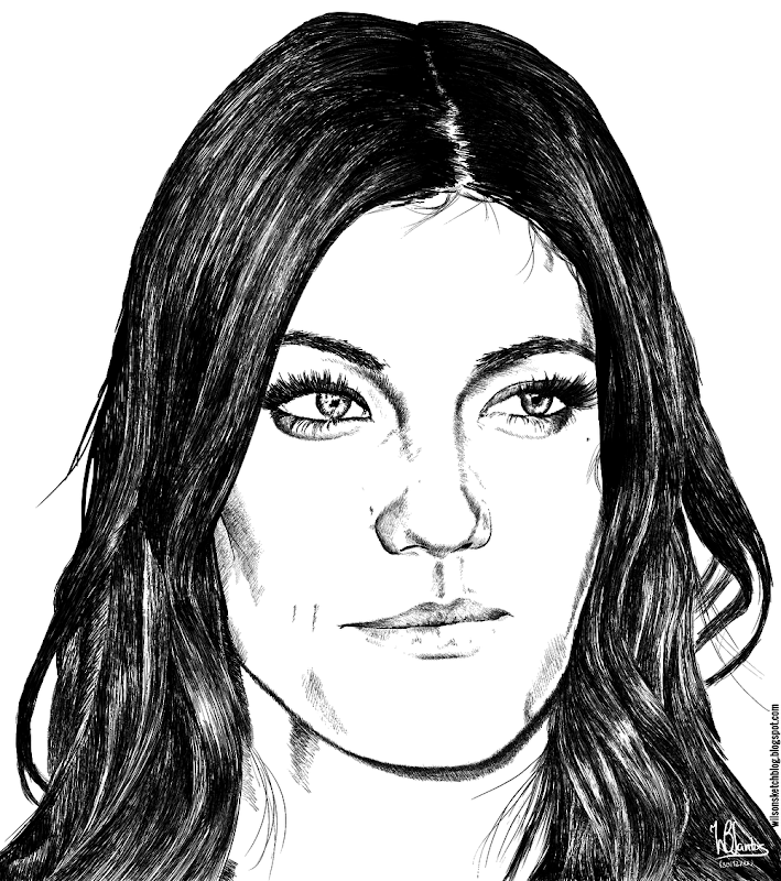 Ink drawing of Jennifer Carpenter, using Krita 2.5.