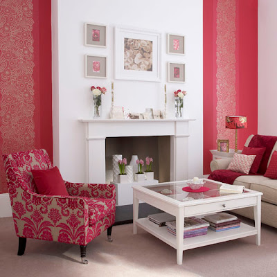 red wallpaper for living room. I absolutely adore the color of this room. Wallpaper does