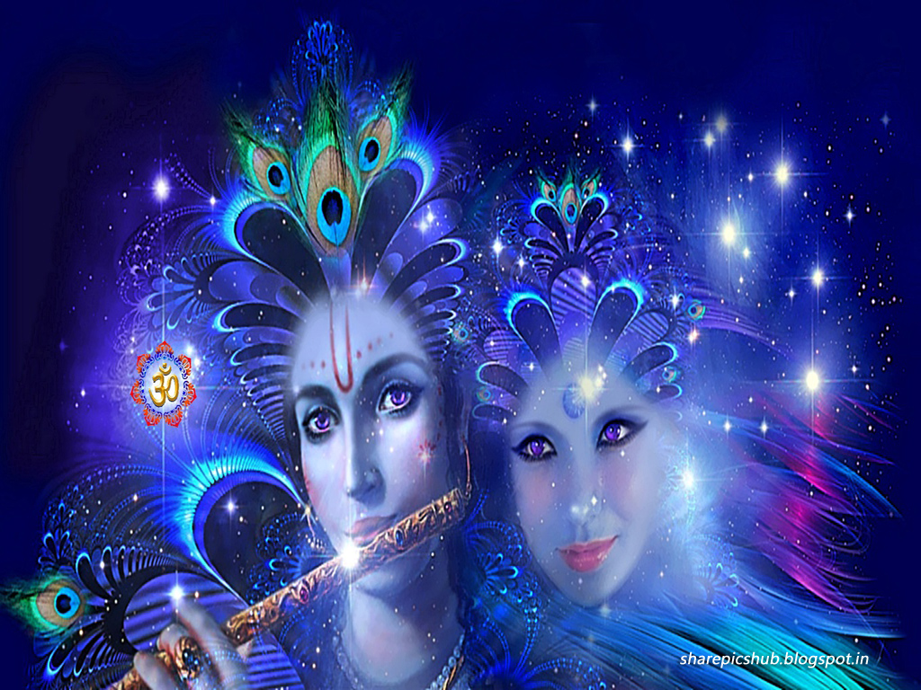Lord Radha  Krishna  3D  Wallpaper  in Blue For Desktop 