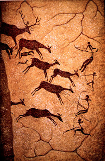 paleolithic cave painting of hunters and deer