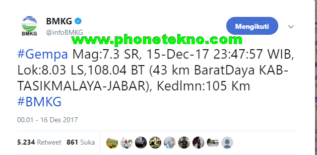 Gempa tasikmalaya hari ini 15 desember 2017 | Phone Tekno
