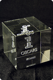 Cube award with 3d engraving