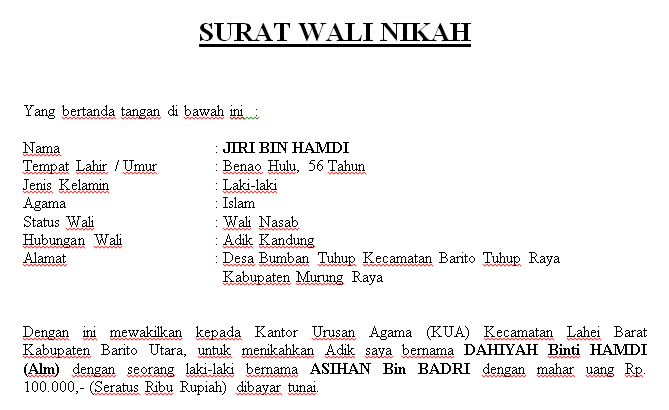 Contoh Surat Wali Nikah Jika Ayah Meninggal