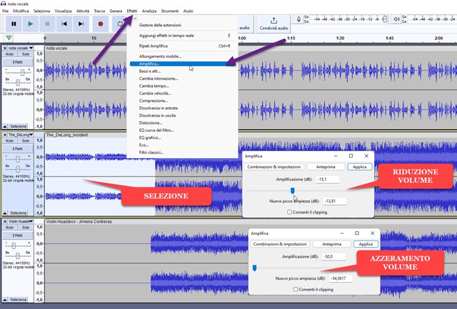 riduzione e azzeramento volume