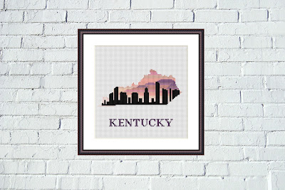 Kentucky state map silhouette sunset cross stitch pattern - Tango Stitch