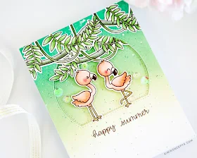 Sunny Studio Stamps: Tropical Scenes Stitched Semi-Circle Dies Fabulous Flamingos Summer Themed Card by Keeway Tsao
