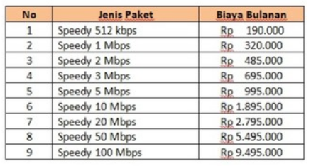 Paket Telkom Speedy Reguler Multispeed