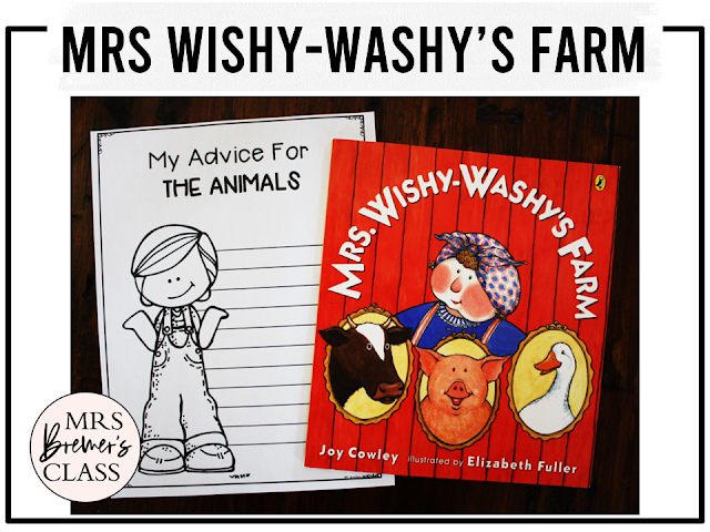 Mrs Wishy Washy's Farm book activities unit with literacy printables, reading companion activities, lesson ideas and comprehension worksheets for Kindergarten and First Grade