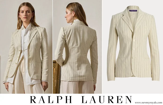 Princess Charlene wore Ralph Lauren Collection Skye Pinstripe Cotton-Linen Jacket