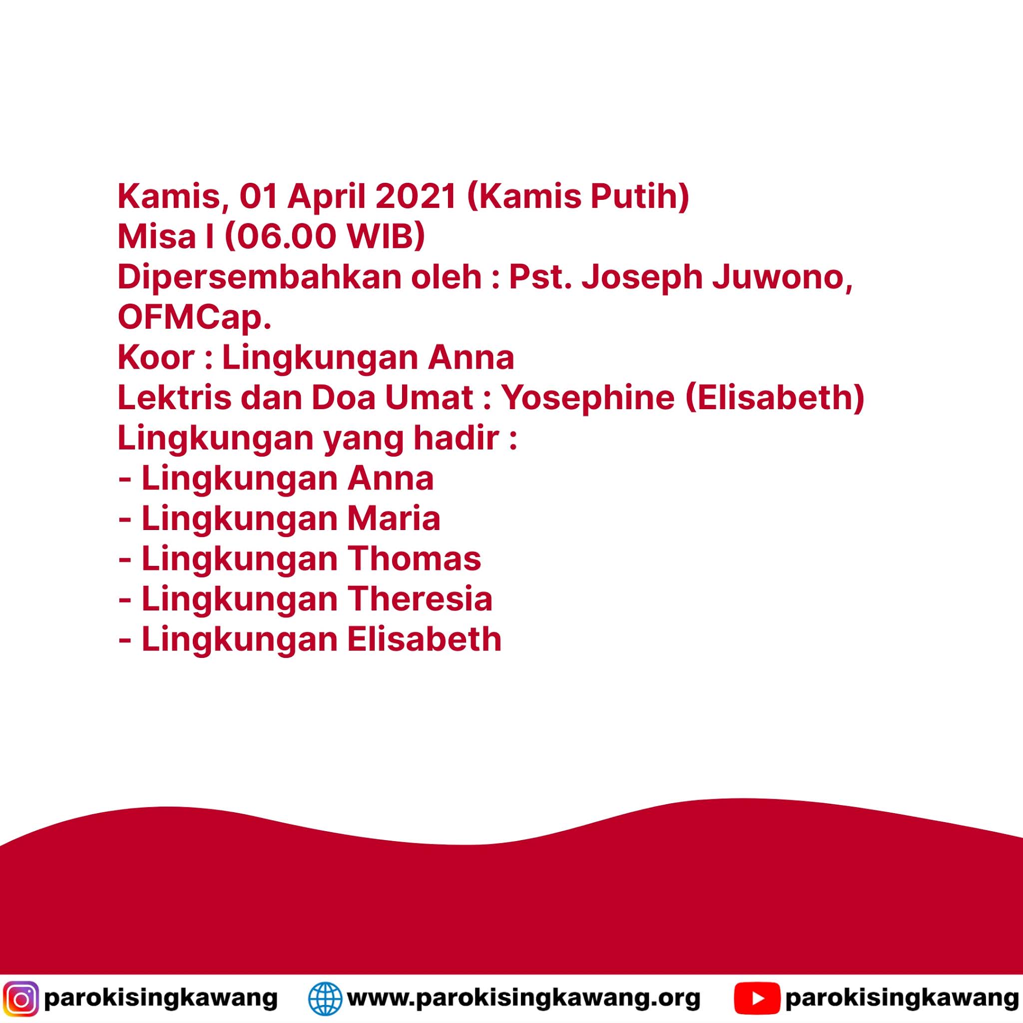 Jadwal Misa Kamis Putih 2021 : Kumpulan Jadwal Misa Pekan ...