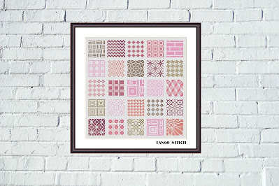 Easy pink cross stitch ornament sampler pattern