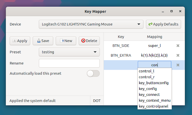 Key Mapper mapping dropdown