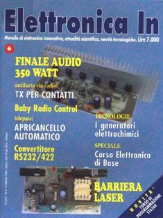 Elettronica In 6 - Febbraio 1996 | ISSN 1124-8548 | TRUE PDF | Mensile | Elettronica
Elettronica In è una rivista mensile (10 numeri all'anno) di elettronica applicata con intenti didattici e divulgativi, rivolta a quanti operano nel campo della progettazione elettronica. 
In particolare ci rivolgiamo a quanti lavorano nei laboratori di Ricerca e Sviluppo e negli Uffici Tecnici di piccole e medie aziende nonché a quanti frequentano Corsi di Studio nel settore elettronico e informatico (studenti universitari e di scuola media superiore) ed ai loro insegnanti.
Prestiamo particolare attenzione anche a coloro che, pur non operando professionalmente in questi campi, sono affascinati dalla possibilità di realizzare in proprio dispositivi elettronici per gli impieghi più vari. 
I contenuti della rivista possono essere suddivisi in due differenti tipologie:
- Progetti pratici;
- Corsi teorici
In ciascun numero della rivista proponiamo progetti tecnologicamente molto avanzati, sia dal punto di vista hardware che software, che cerchiamo di illustrare nella forma più chiara e comprensibile occupandoci delle modalità di funzionamento, dei particolari costruttivi e delle problematiche software. In questo modo il lettore può acquisire e sperimentare in pratica una serie di conoscenze utili per cimentarsi in seguito con progetti simili o ancora più complessi. In ogni caso tutti i circuiti proposti sono originali ed hanno un'utilità immediata.
Nel secondo caso (Corsi teorici) vengono trattati argomenti di grande attualità per i quali non esistono ancora (o esistono in maniera frammentaria) informazioni approfondite. Agli aspetti teorici fanno sempre seguito applicazioni pratiche con le quali verificare sul campo le nozioni teoriche apprese.