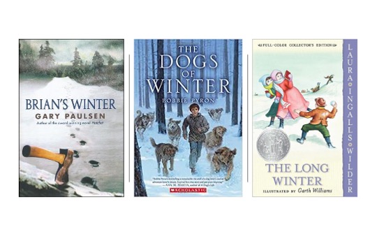 Image of Brian's Winter, The Dogs of Winter, and the Long Winter in Pin image for 15 Winter Themed Novels for Upper Elementary