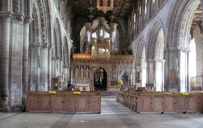 St Davids Cathedral is on the western edge of Wales. It has an interesting bit of carving that looks like a dinosaur in some ways, but with fantasy elements.