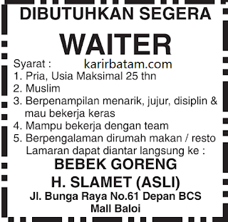 Lowongan Kerja Di Bebek goreng H. Slamet Baloi