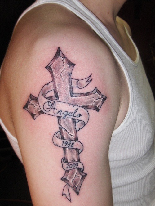 rose tattoos for men on arm. cross tattoos for men on arm.