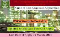 ONGC Mangalore Petrochemicals Limited Recruitment 2018– 17 Graduate Apprentice & Technician Apprentice