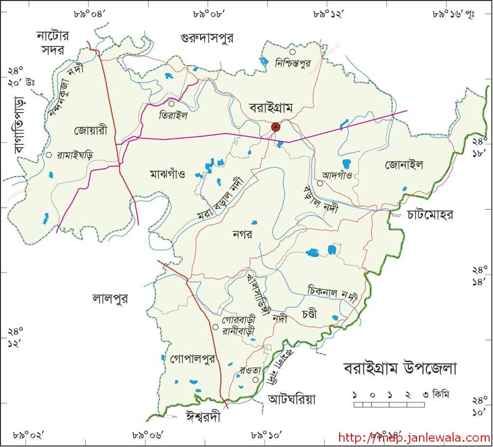 বড়াইগ্রাম উপজেলা মানচিত্র, নাটোর জেলা, বাংলাদেশ