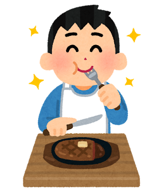 ステーキを食べる人のイラスト（男性）