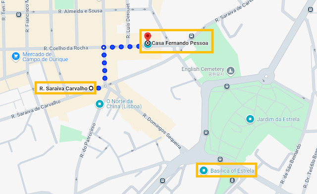 Saraiva-Carvalho-정류장에서-Casa-Fernando-Pessoa까지-가는-길-지도