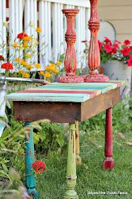 reclaimed wood bench and coffee table http://bec4-beyondthepicketfence.blogspot.com/2014/07/one-of-these-things-is-not-like-others.html