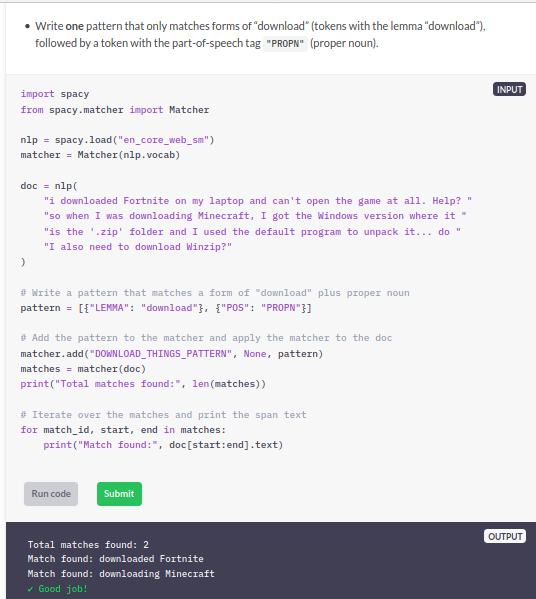 spacy matcher complex matches example